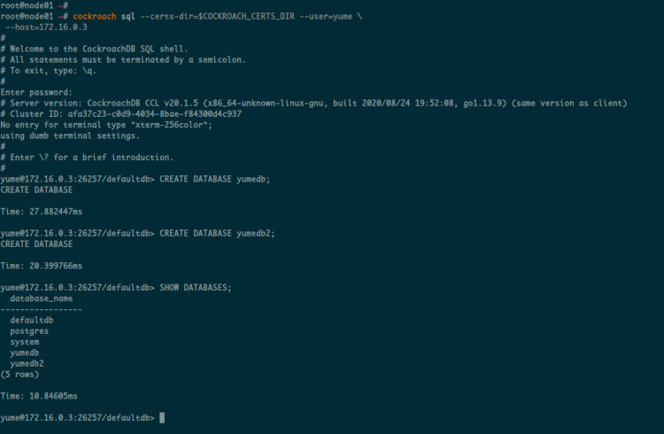 Crear base de datos CockroachDB