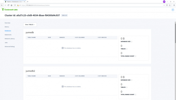 Comprobar la base de datos desde el panel CockroachDB