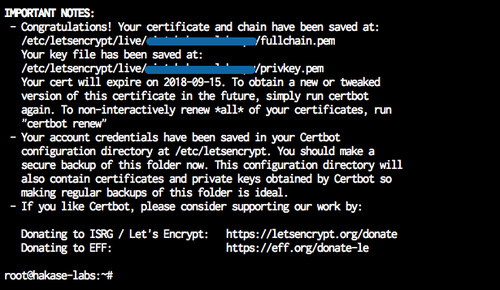 Se ha emitido el certificado SSL de Letsencrypt