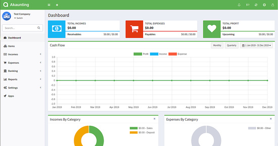 Panel de control de Akaunting