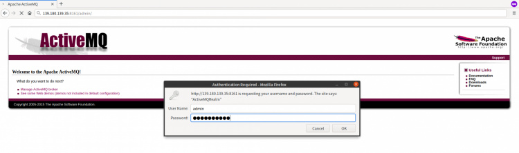 Página de inicio de sesión de Apache ActiveMQ