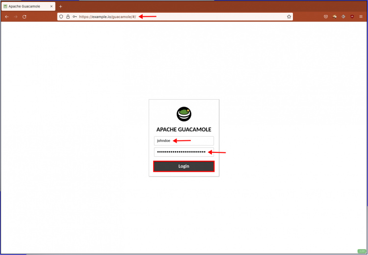 Página de inicio de sesión de Apache Guacamole