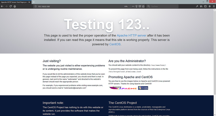 Página por defecto de Apache en CentOS