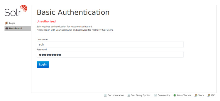 página de acceso solr