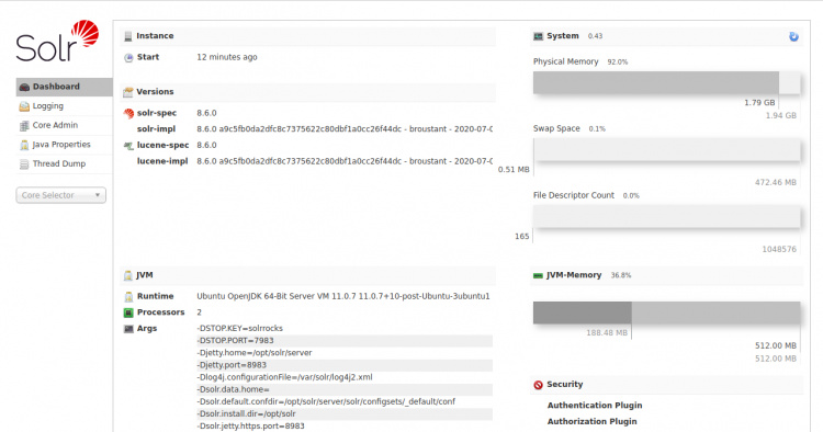 Panel de control de Apache Solr