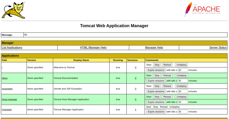 Administrador de aplicaciones web Tomcat