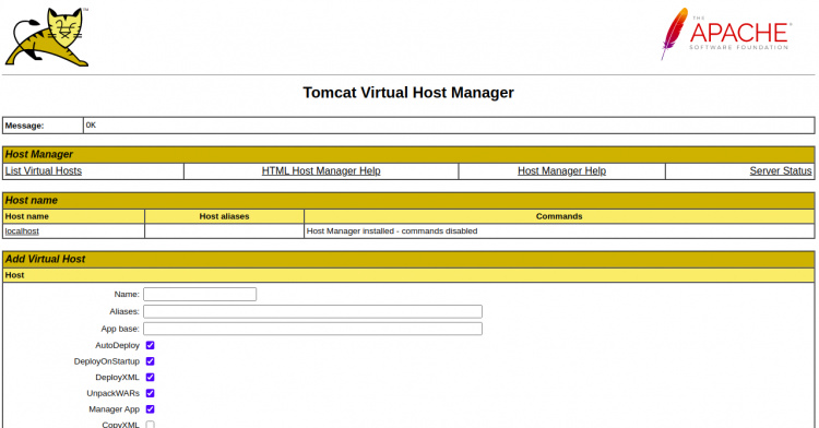Administrador de host virtual Tomcat