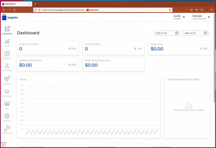 Panel de administración de Bagisto