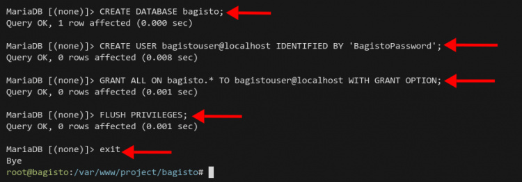 Crear nueva base de datos y usuario Bagisto