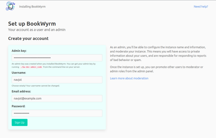 Crear cuenta de administrador de BookWyrm