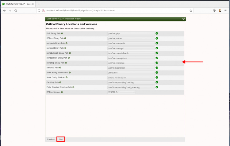 configuración de la ruta binaria crítica para cacti