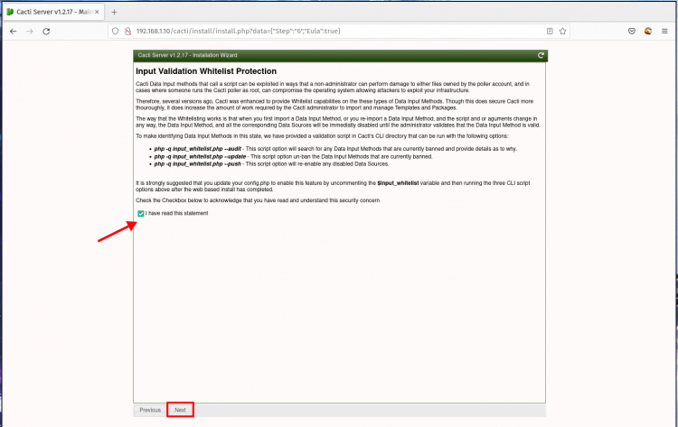 Validación de la lista blanca de entrada de Cacti