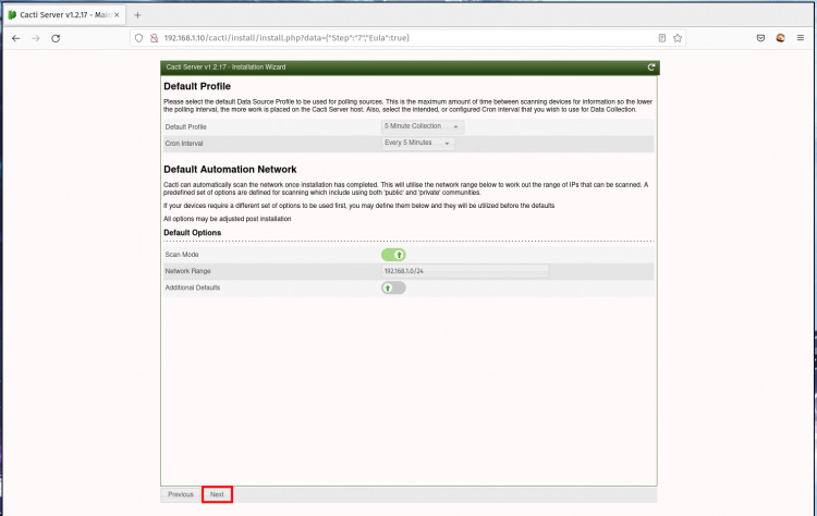 Perfil por defecto de configuración de Cacti