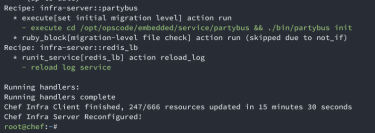 finalizada la reconfiguración del servidor chef