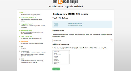 Configuración del sitio
