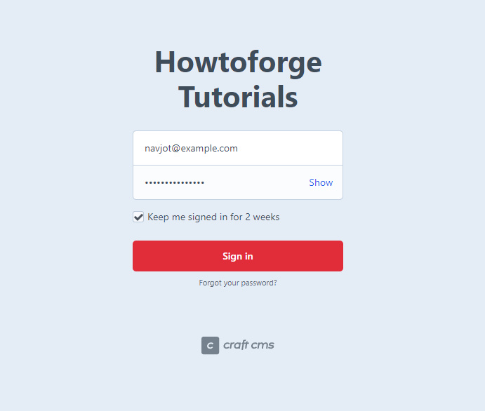 Página de inicio de sesión de Craft CMS