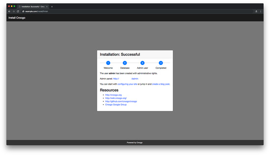 Instalación de Croogo con éxito
