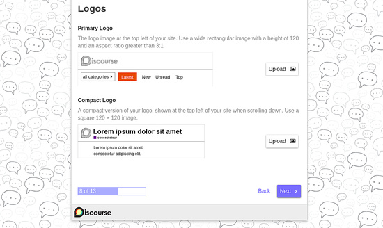 Subir logotipo para el sitio web de Discourse