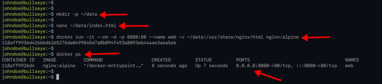 Ejecutar un contenedor docker con un volumen personalizado