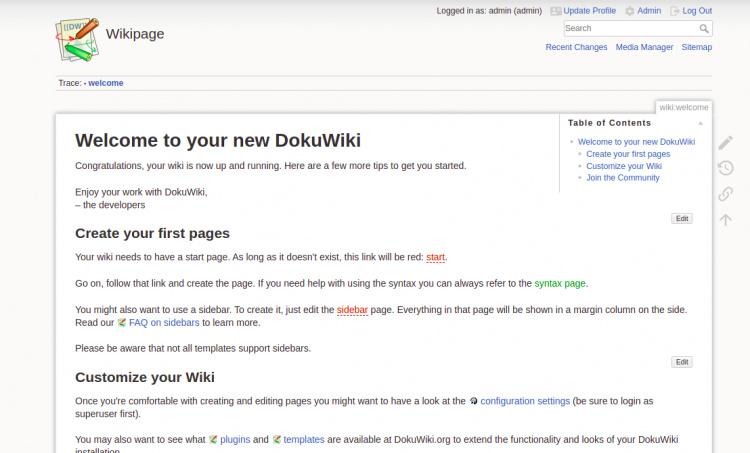 Panel de control de DokuWiki