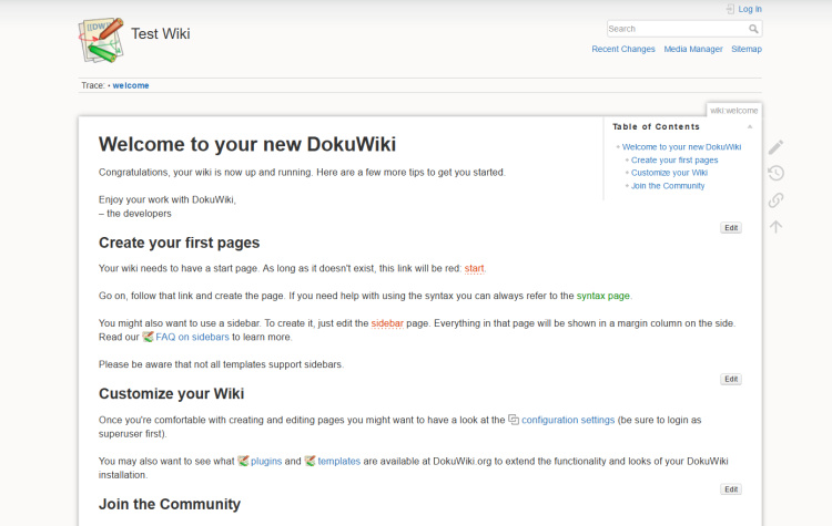 Página principal de dokuwiki