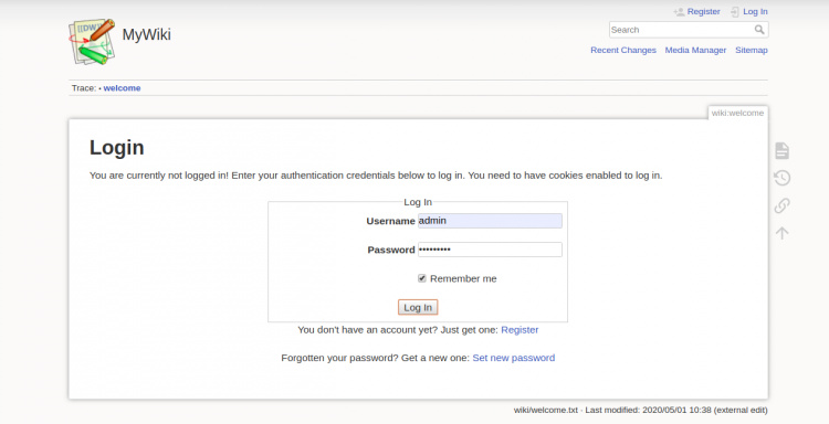 Inicio de sesión en DokuWiki