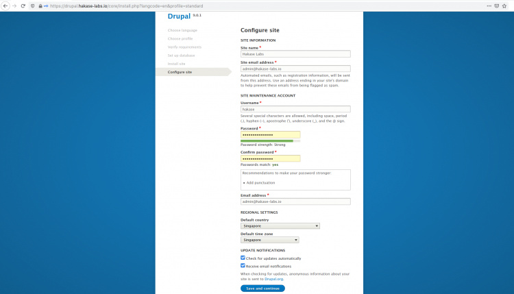 Configuración del sitio Drupal