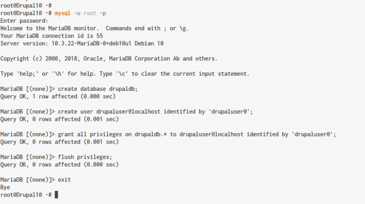 Crear base de datos para drupal