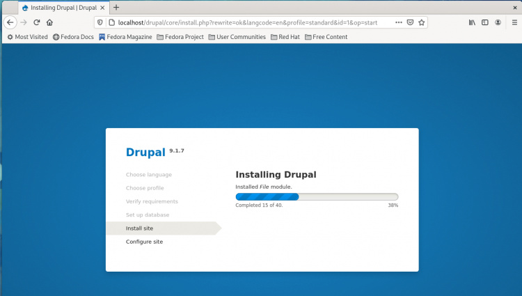Inicio de la instalación de drupal