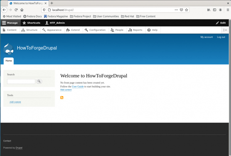 Página de bienvenida de Drupal