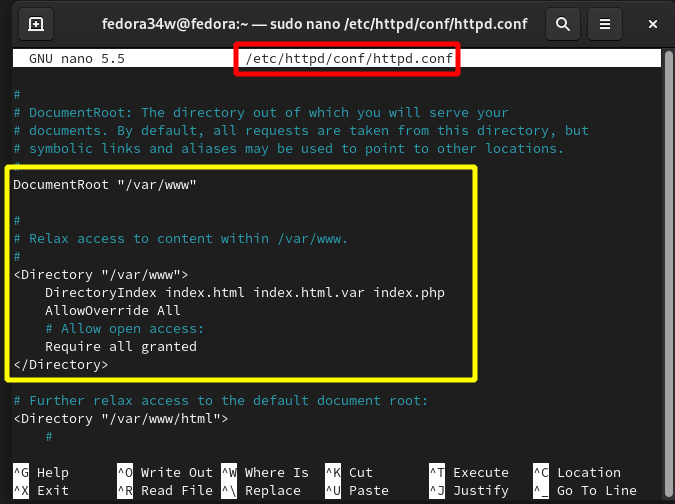 Configurar el archivo de configuración de apache
