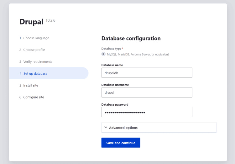 configuración de la base de datos