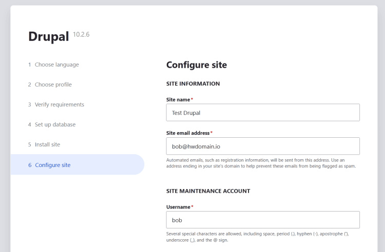 configuración del sitio