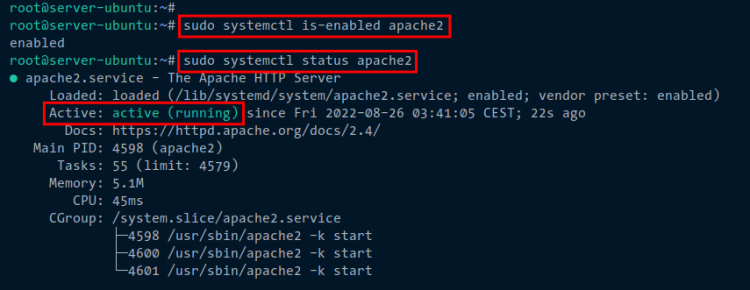 comprobar apache2