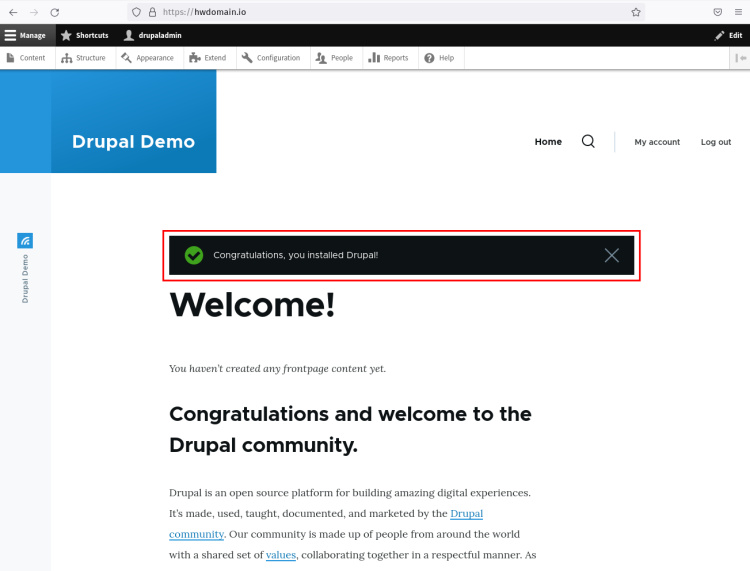 instalación de drupal finalizada