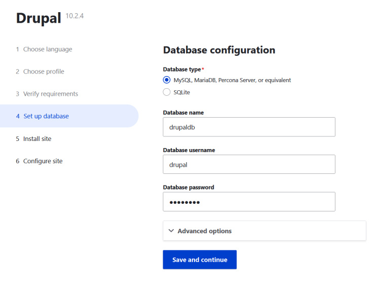 configuración de la base de datos
