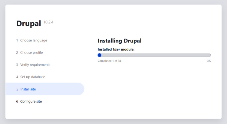 proceso de instalación de drupal