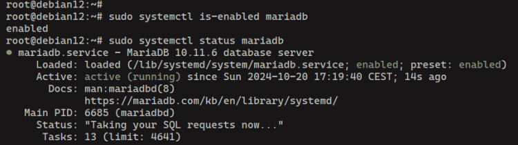 comprobar servicio mariadb