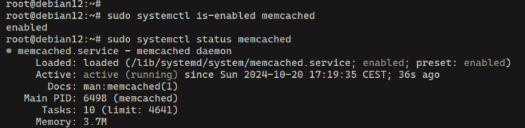 Comprueba el servicio memcached