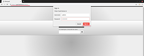 Área de administración de Etherpad