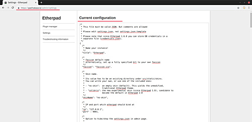 Configuración de Etherpad settings.json