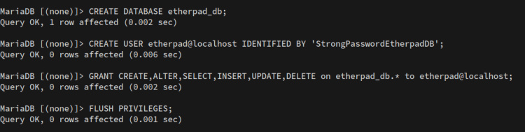 crear base de datos y usuario