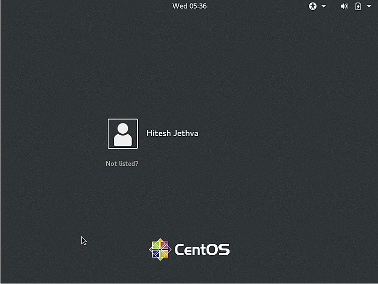 Pantalla de inicio de sesión de CentOS