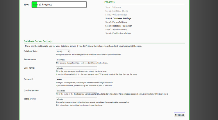 Configuración de la base de datos