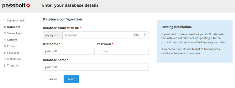 configuración de la base de datos