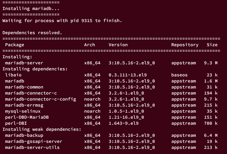 instalación de mariadb