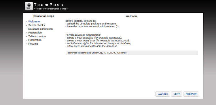 Instalador web de TeamPass
