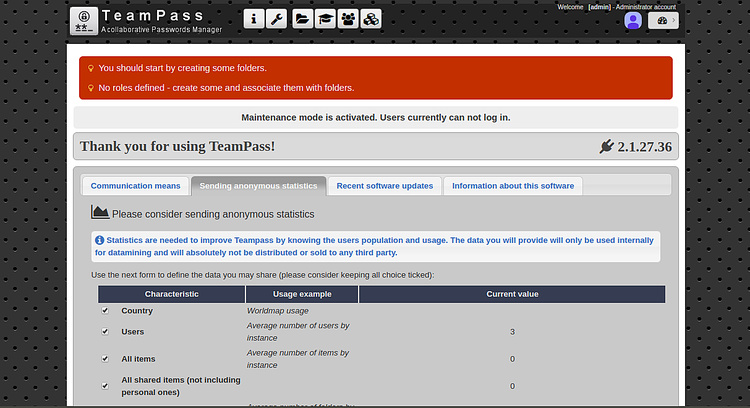 Panel de TeamPass