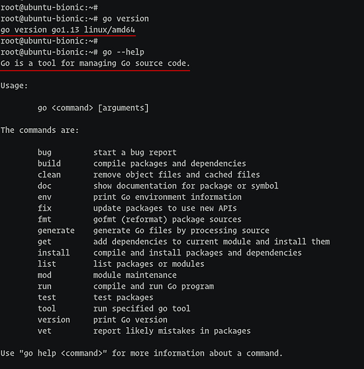 Comprueba la versión de go