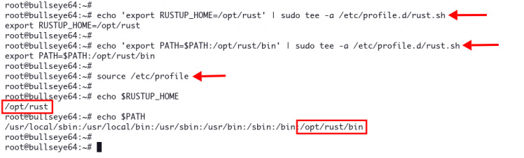 Configura la variable de entorno binario RUSTUP_HOME y PATH